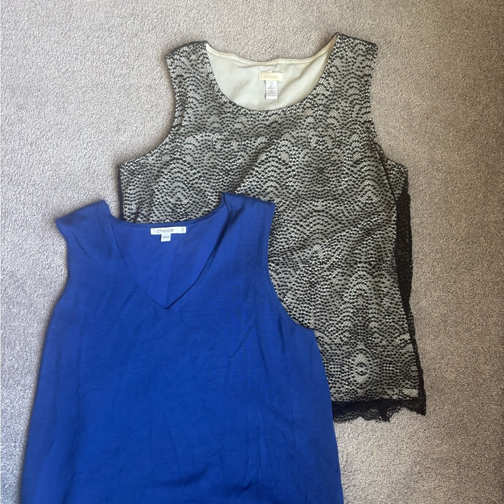 Chico's Blue and Black Sleeveless Tops